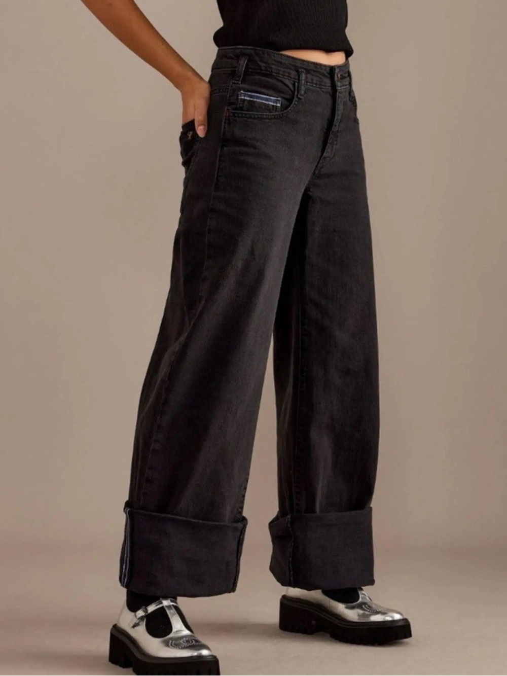 The Sport Cuff Mid-Rise Crop Wide-Leg Jeans by Pilcro